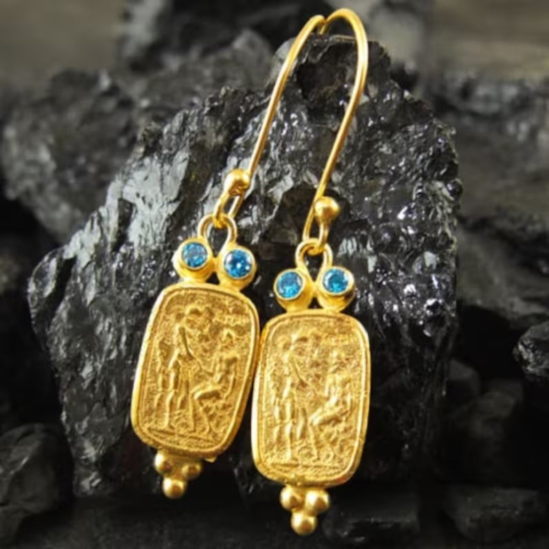 Ethnic Wear In Fashion - Vintage Inlaid Sea Blue CZ Dangle